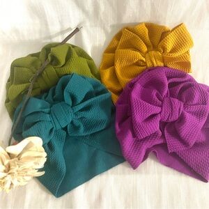 Kids Colorful Bow Turban Headwrap Pack - Green Teal Mustard Magenta